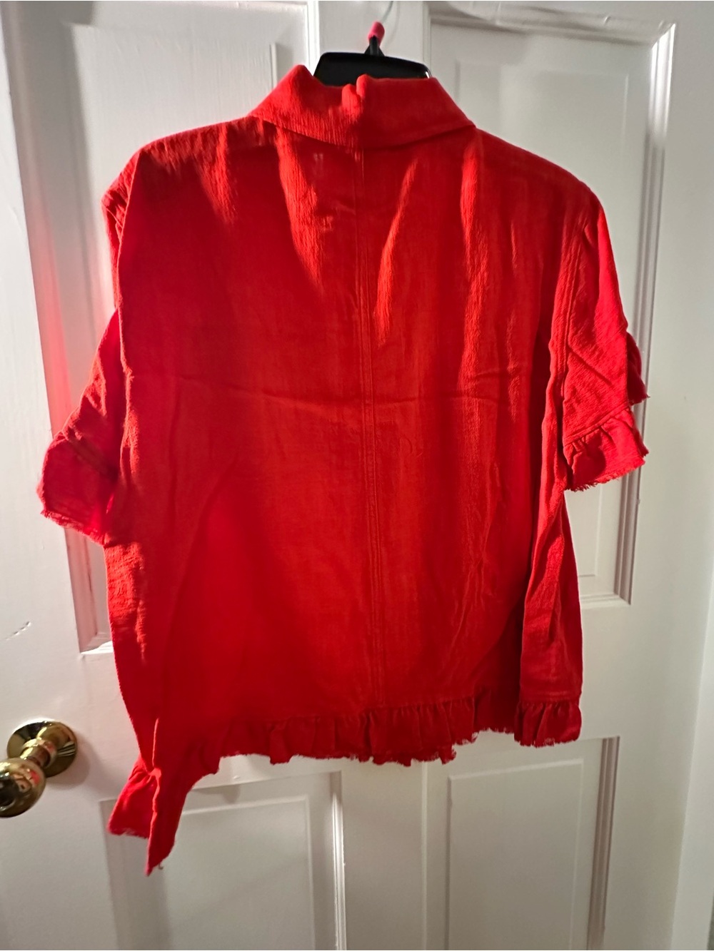 Bright Red Button-Front Ruffle Sleeve Top - Picture 7 of 7